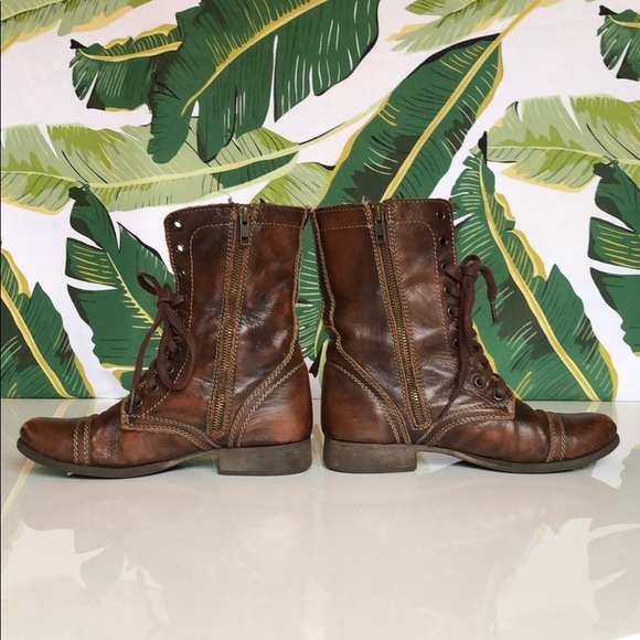 Steve Madden Troopa | Brown Leather Combat Boots - Picture 3 of 8